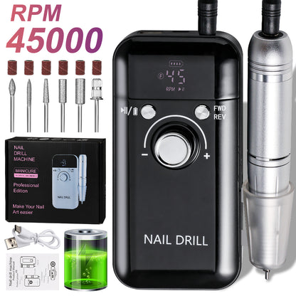 45,000 RPM Portable Nail Drill w/LED Screen Display