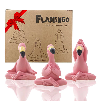 2.4" Mini Yoga Flamingo Figurines - Tiny Gifts Whimsical Kawaii Pink Flamingo Desk Decor, Set of 3 Fairy Garden Lawn Statues, Flamingo Gifts for Women/Mom/Grandma/Girls