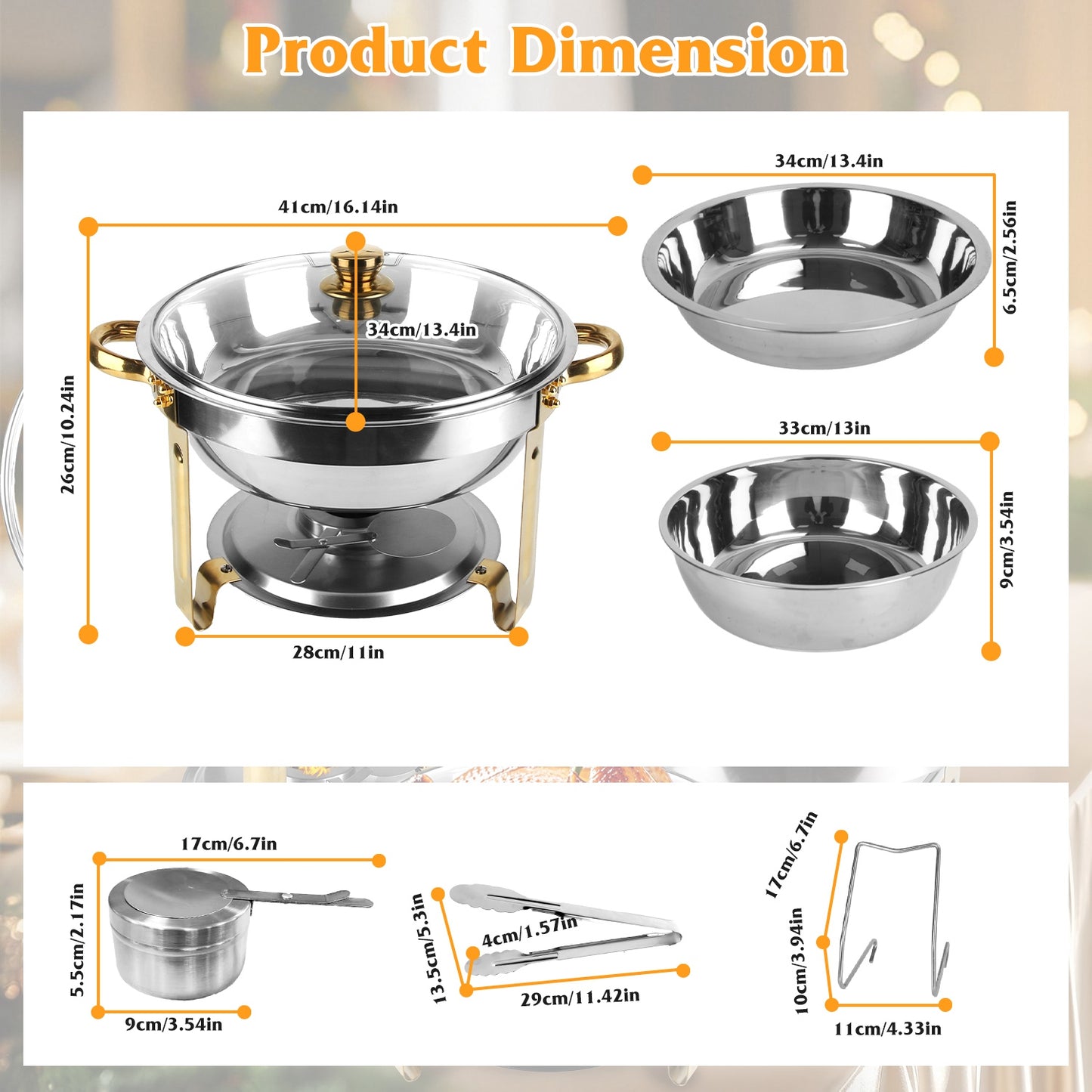 4Pc Stainless Steel Chafing Dish Serving Set