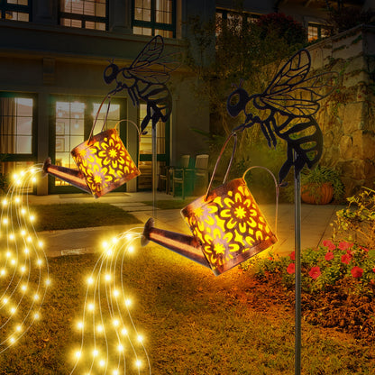 Playful Bee & Water Can Solar Lights Yard Decor