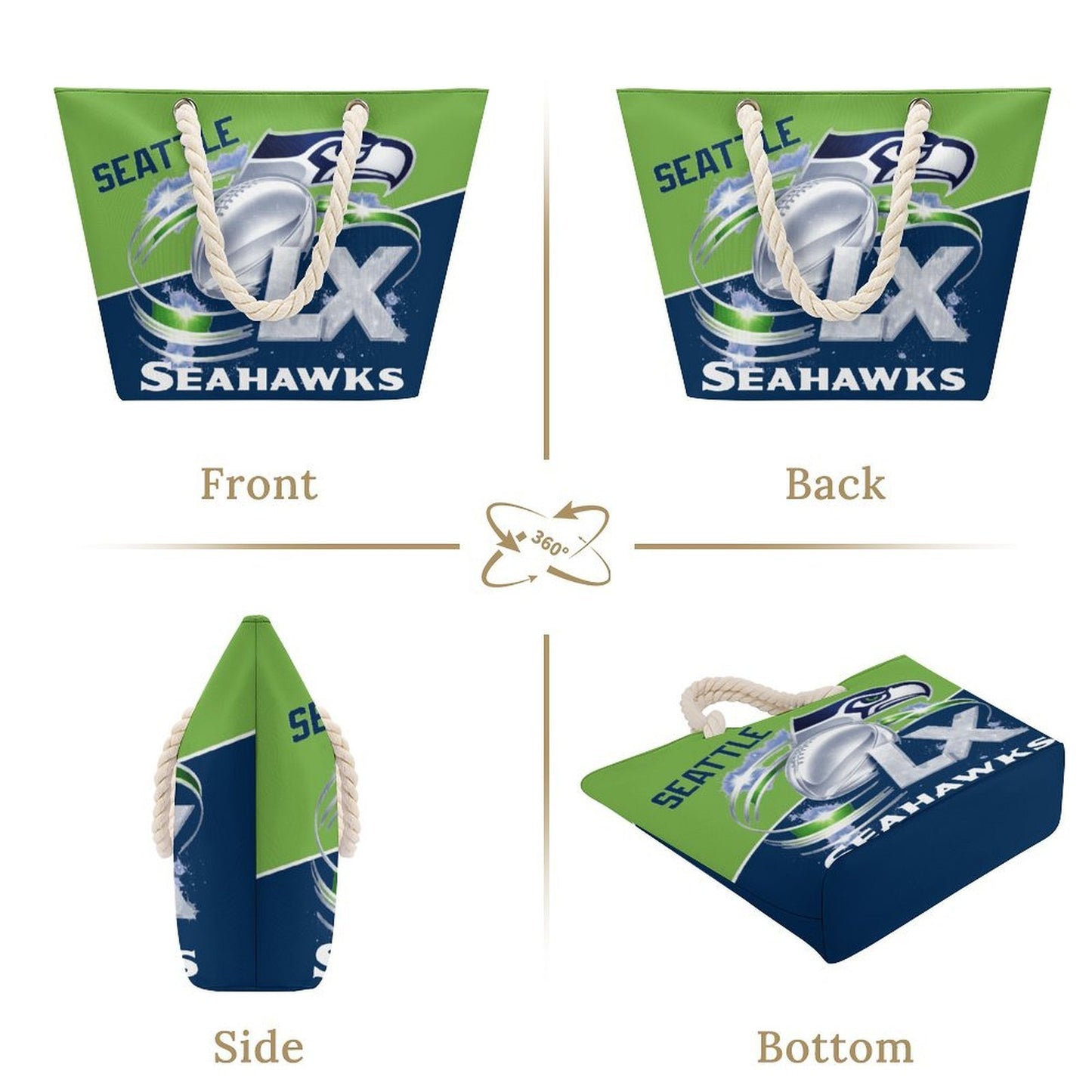 Superbowl LX - Seahawks Hemp Rope Tote Bag