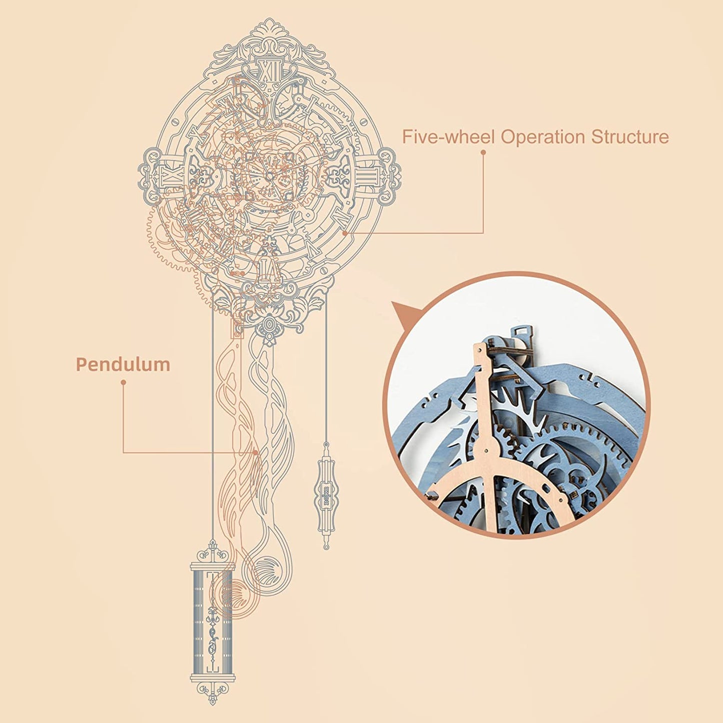 3D Wooden Puzzle DIY Kits -  Romantic Note Pendulum Wall Clock