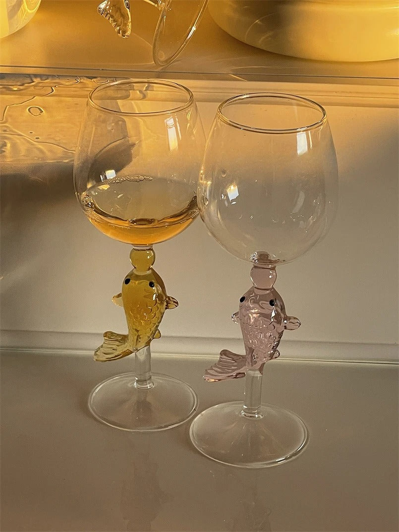 New Year Toast! Goldfish Champagne & White Wine Glasses