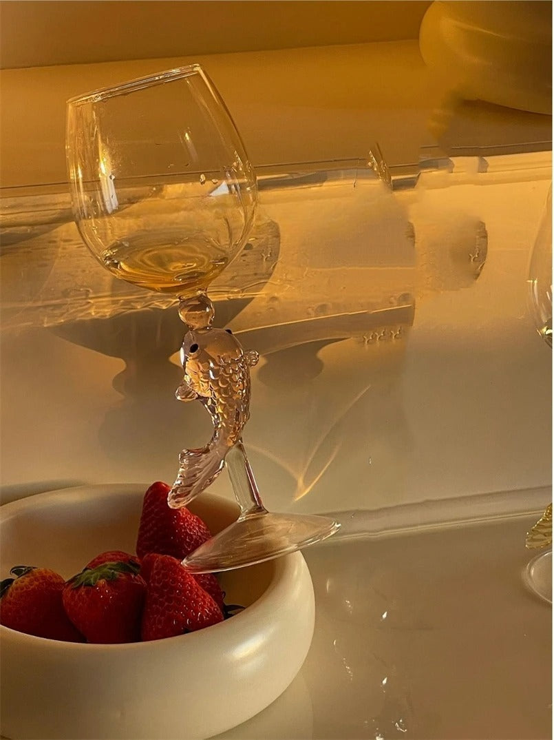 New Year Toast! Goldfish Champagne & White Wine Glasses