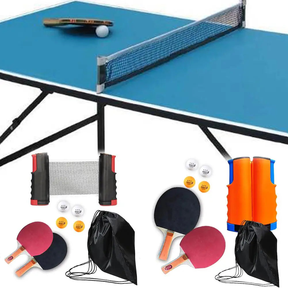 Portable Table Tennis Set Ping Pong Set with Retractable Net Indoor Outdoor Play Table Tennis Racket Ping Pong Balls Training