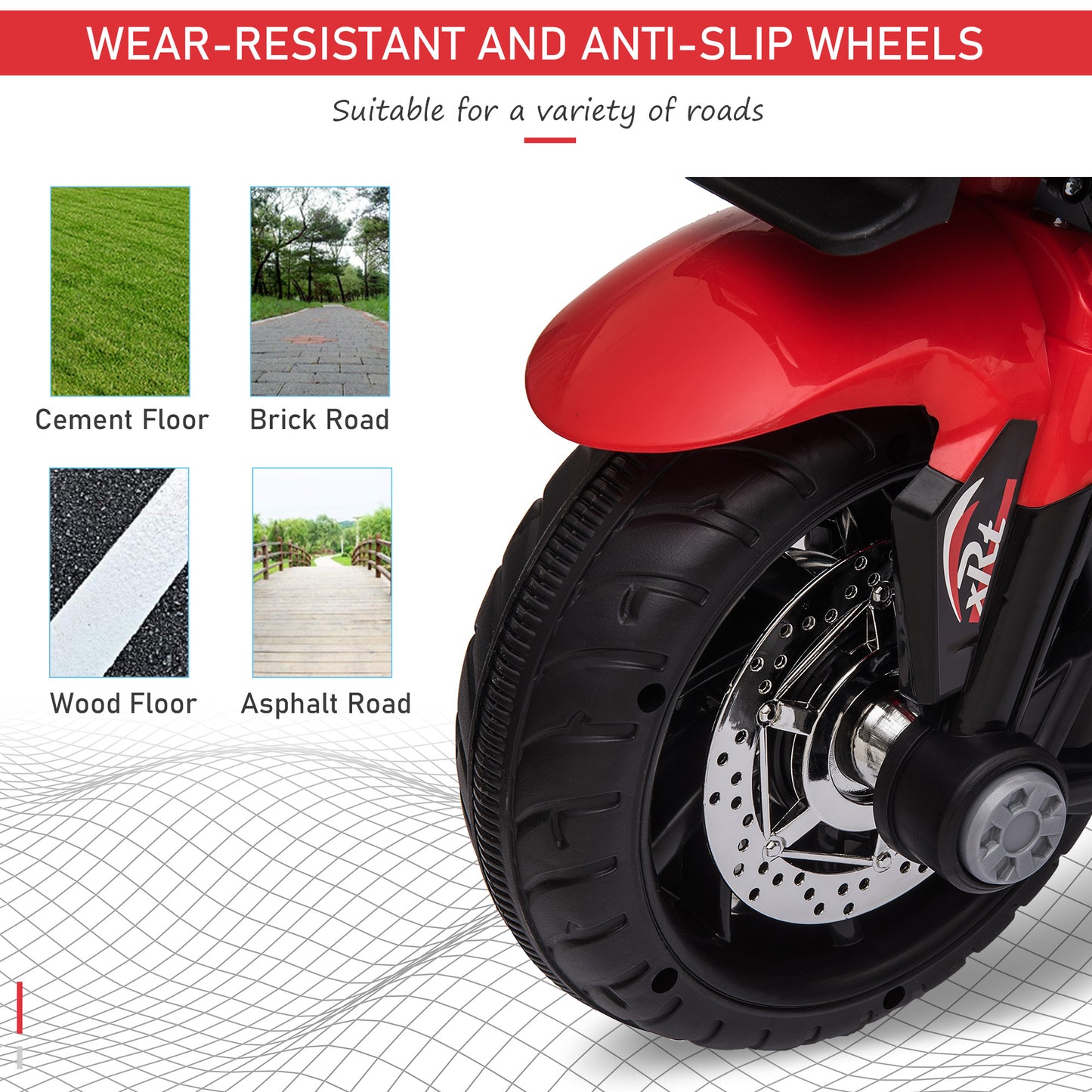 6V Kids Electric Motorcycle Ride-On Dirt Bike w/Music, Horn, & Headlights - Red