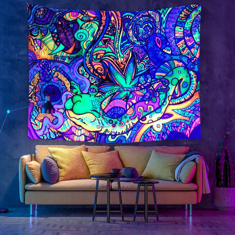 Fluorescent UV Light Psychedelic Mandala Tapestry