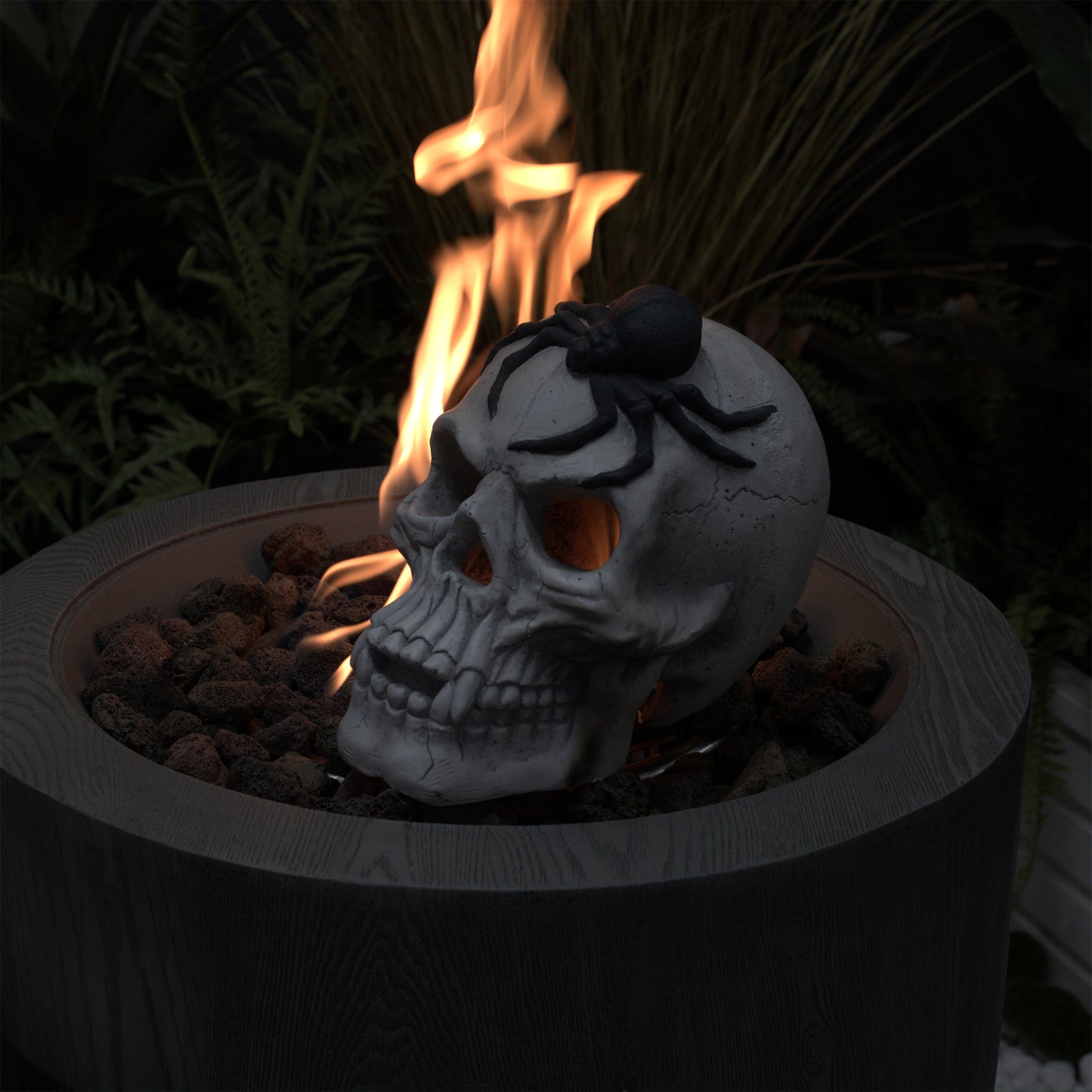 Eerie White Demon Skull Fire Pit Decor