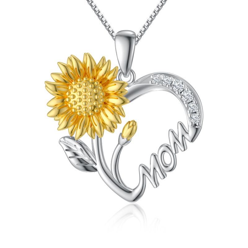 925s Mom Sunflower Heart Necklace