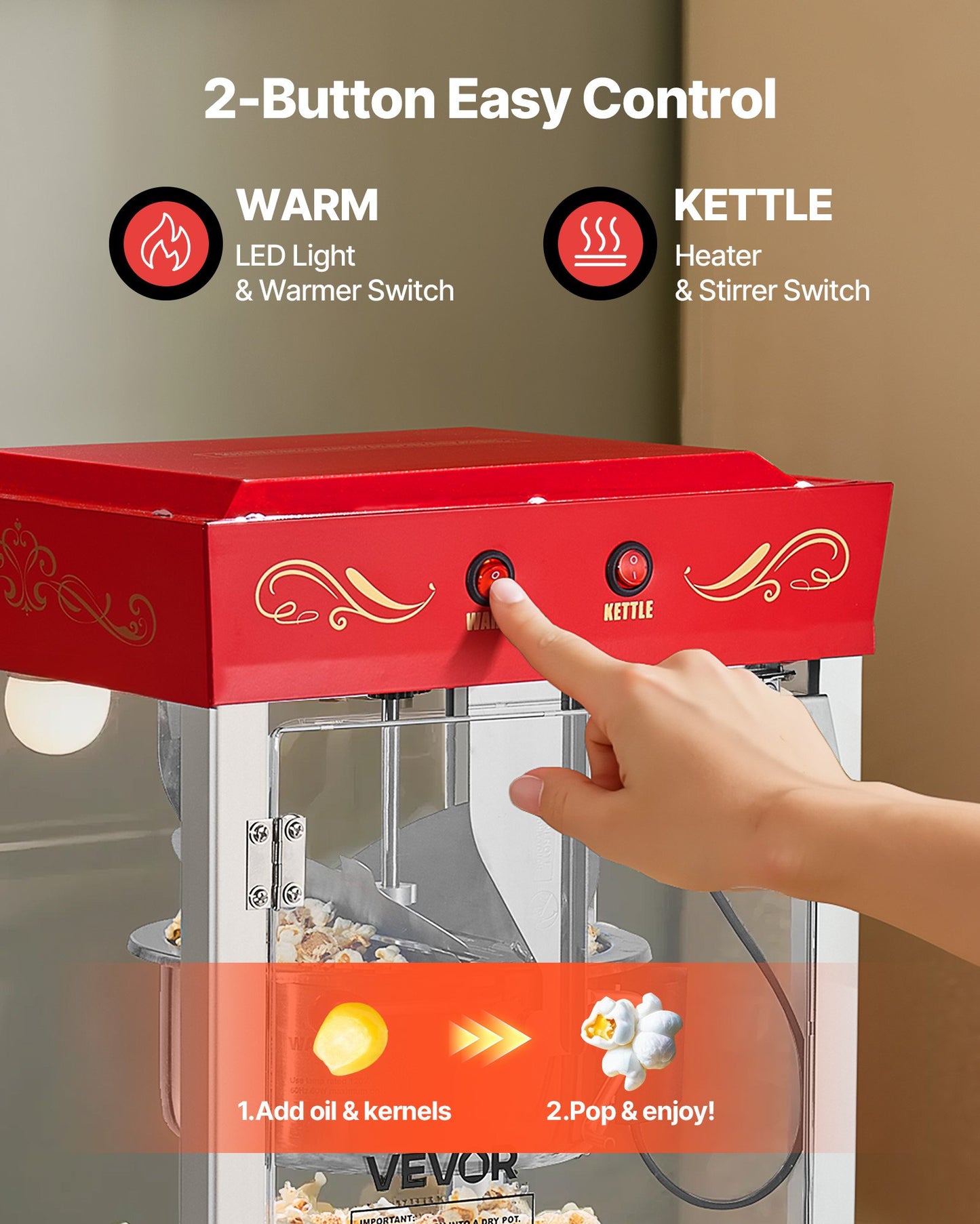 Red Retro Popcorn Countertop Machine