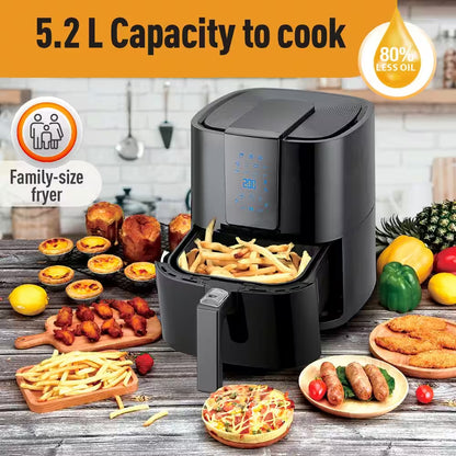 5.5 Qt. Black Digital Air Fryer with Slide Out Pan/Detachable Basket