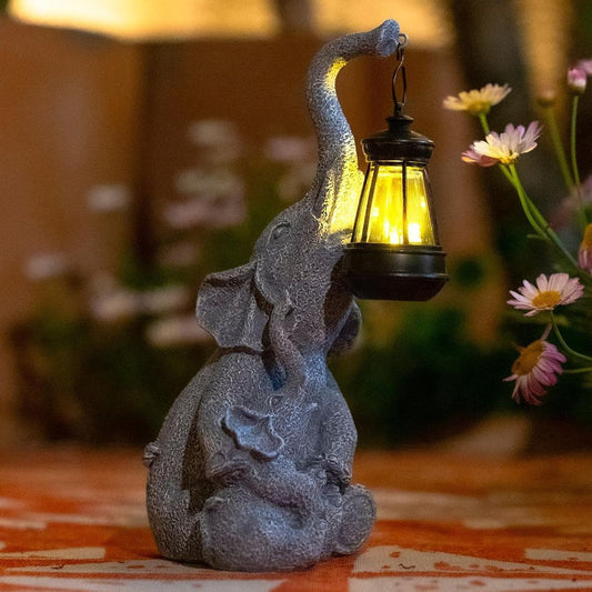 Elephant Solar Powered Garden Decor w/Lantern
