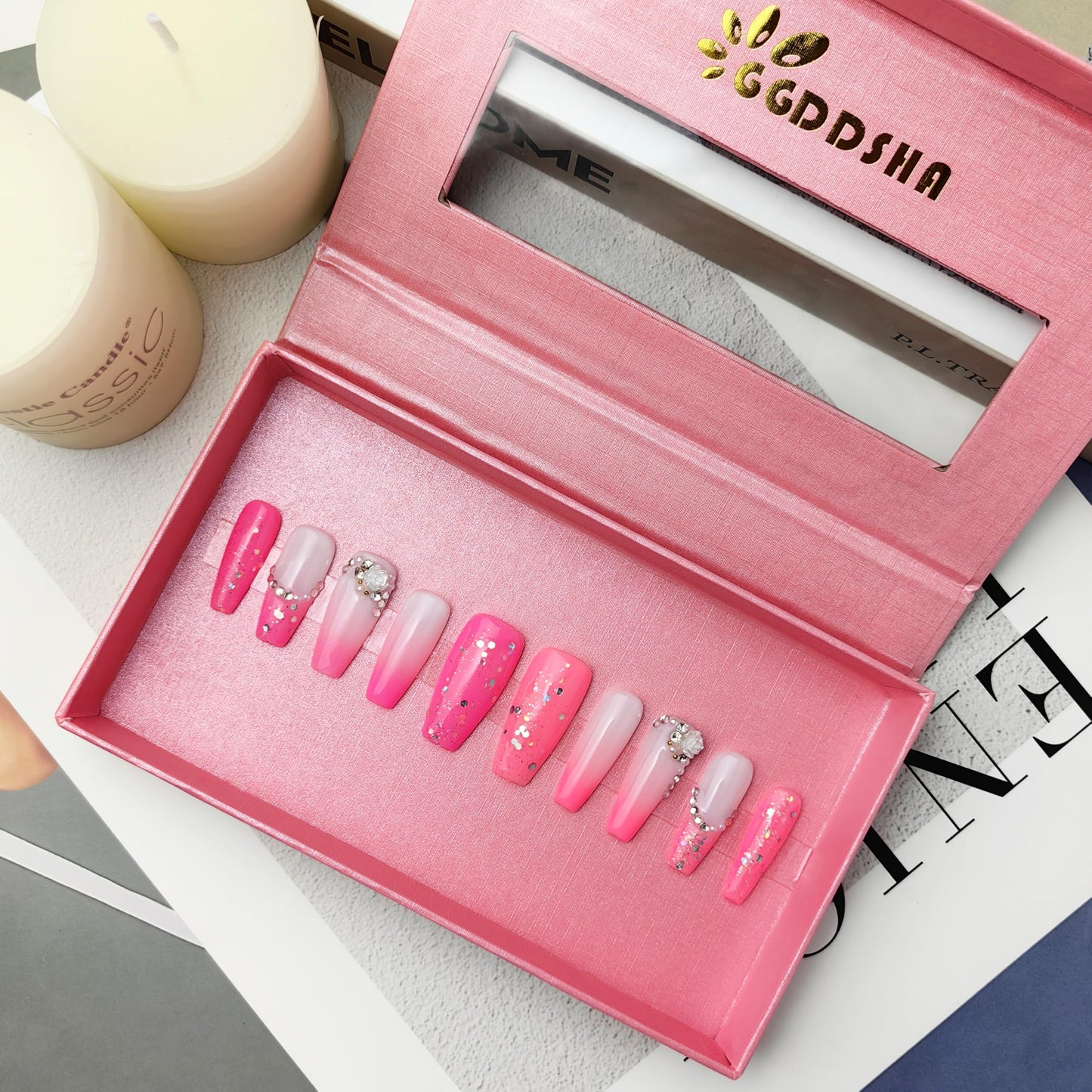 GGddsha Blush Elegance - Short False Nail Kit w/Gift Box