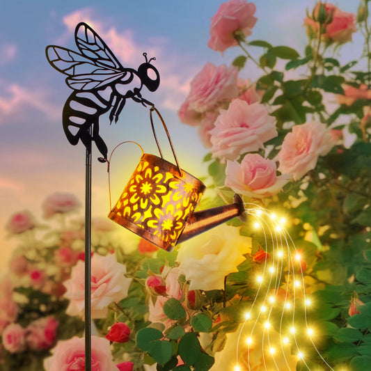 Playful Bee & Water Can Solar Lights Yard Decor
