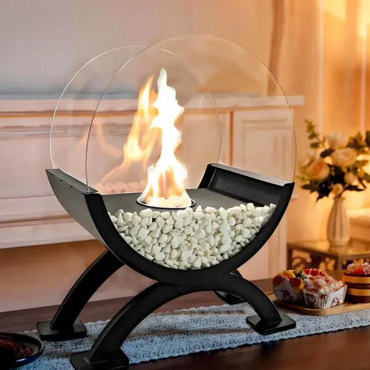 Round Glass 12.5' High Tabletop Fireplace