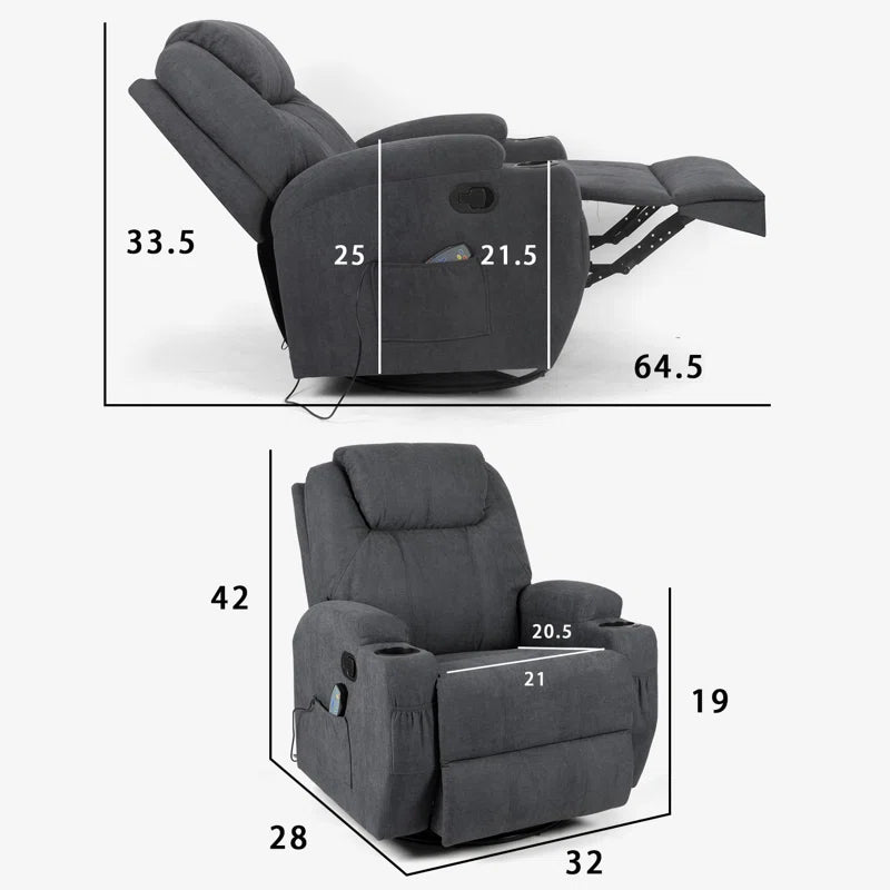 Reclining Heated Massage Chair with Swivel and Rocking Function