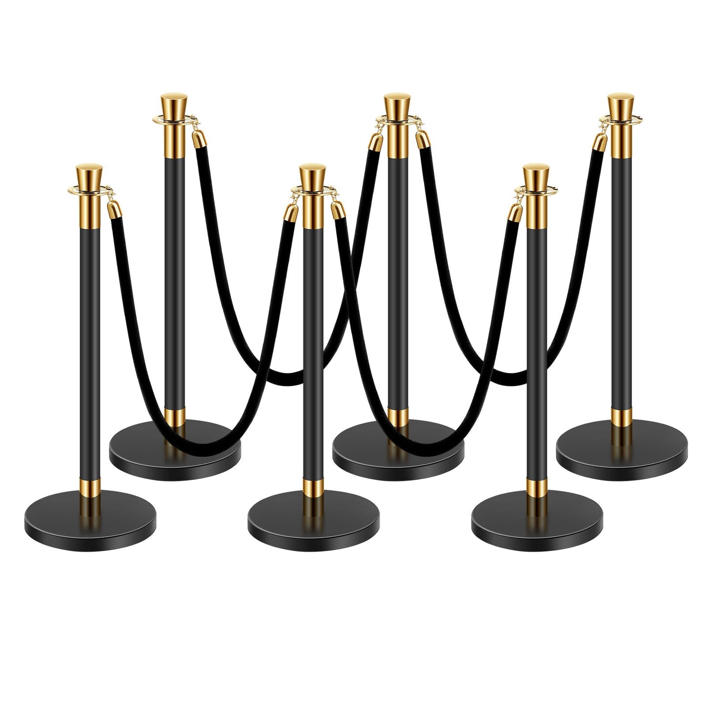 Stanchion & Velvet Rope Barrier Set - Black