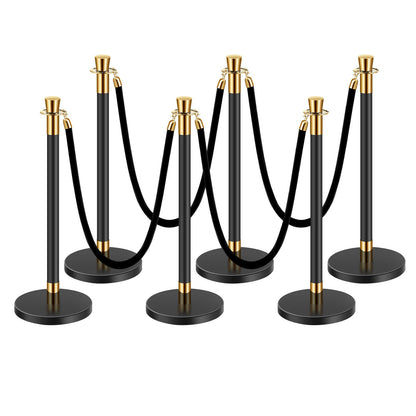 Stanchion & Velvet Rope Barrier Set - Black