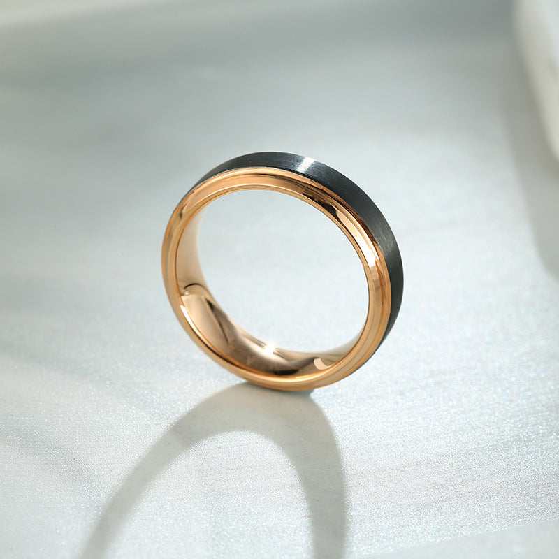 Tungsten Steel Ring w/Double Groove Rose Gold