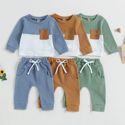 Kid's 2pc Color Matching Waffle Sweater & Pant Set - Shop Jobie