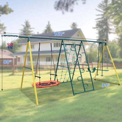 6 in 1 Backyard Adventure Metal Swing & Climbing Set