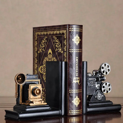 Retro Camera and Movie Film Projector Bookends