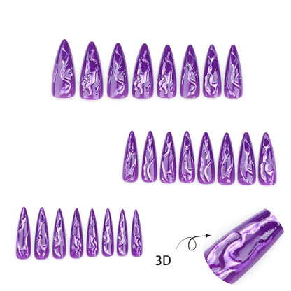 24pc Devil’s Claws Press-On Nails – Long Stiletto Purple Glitter
