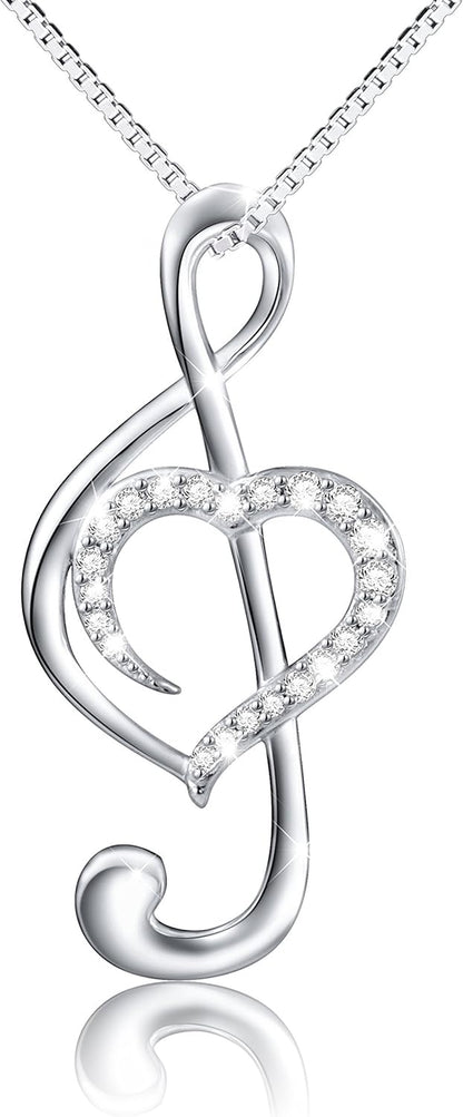 Musical Note Necklace Pendant 925 Sterling Silver Treble Clef Music Jewelry Guitar Necklace Piano Necklace for Women Music Lover