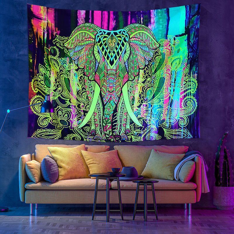 Fluorescent UV Light Psychedelic Mandala Tapestry