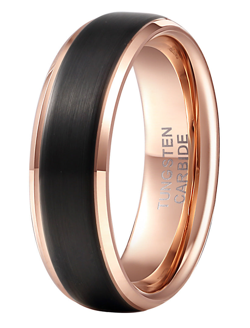 Tungsten Steel Ring w/Double Groove Rose Gold
