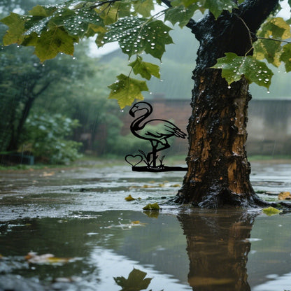 Silhouette - Flamingo Tree Hugger Yard Art