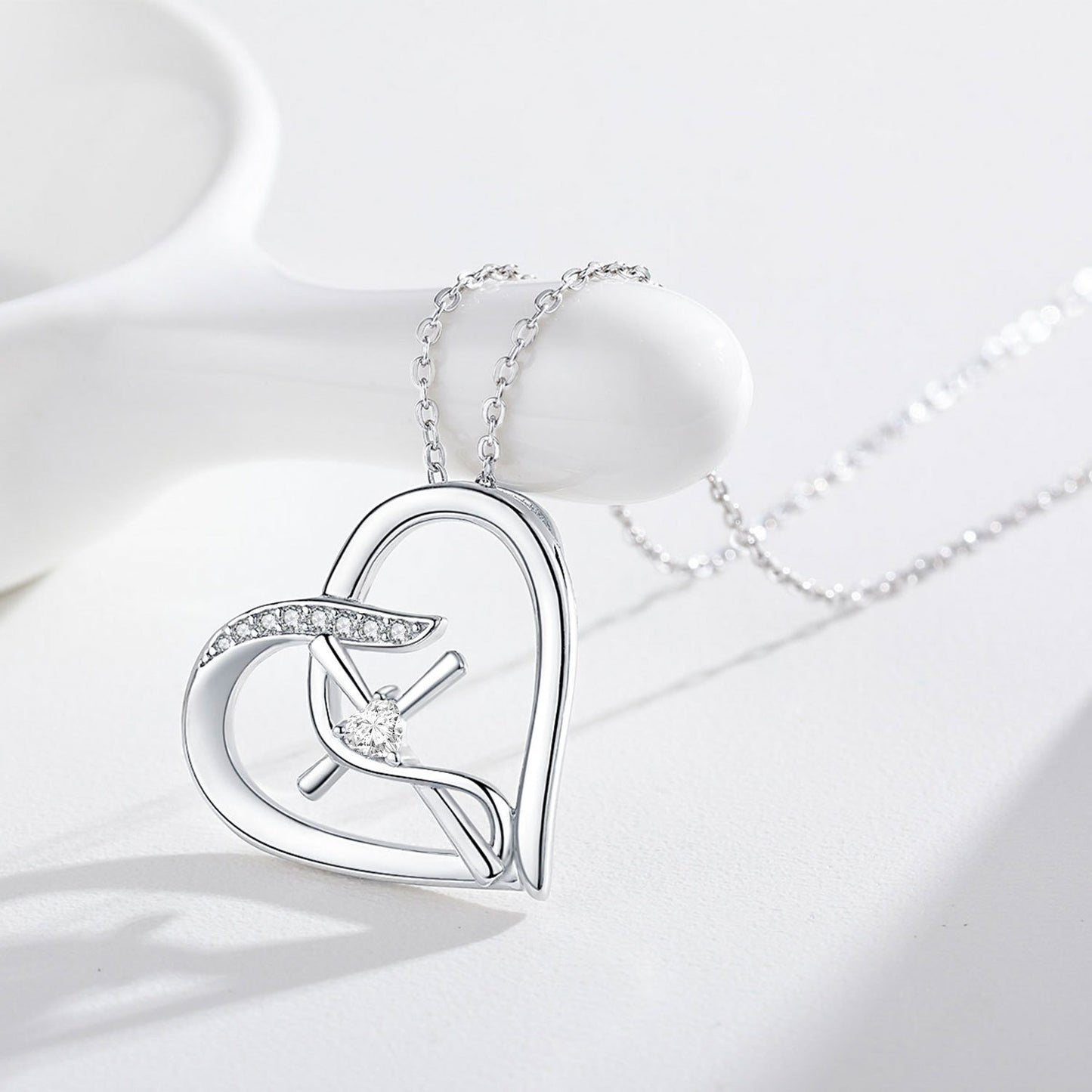 925 Silver Heart Cross Necklace