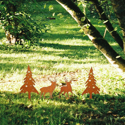 Silhouette -  4-pc Metal Deer & Tree Sculpture Set