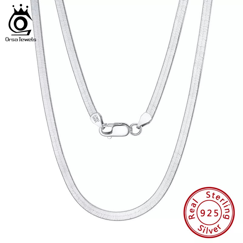 925 Sterling Silver 3mm Flexible Flat Chain Herringbone Necklace