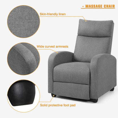 Modern Living Room Recliner Made of Thick Cushion Fabric with Massage Function