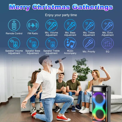 Wireless 5.0 RGB Party Speaker w/LED Lights, Mic, & Remote Control!