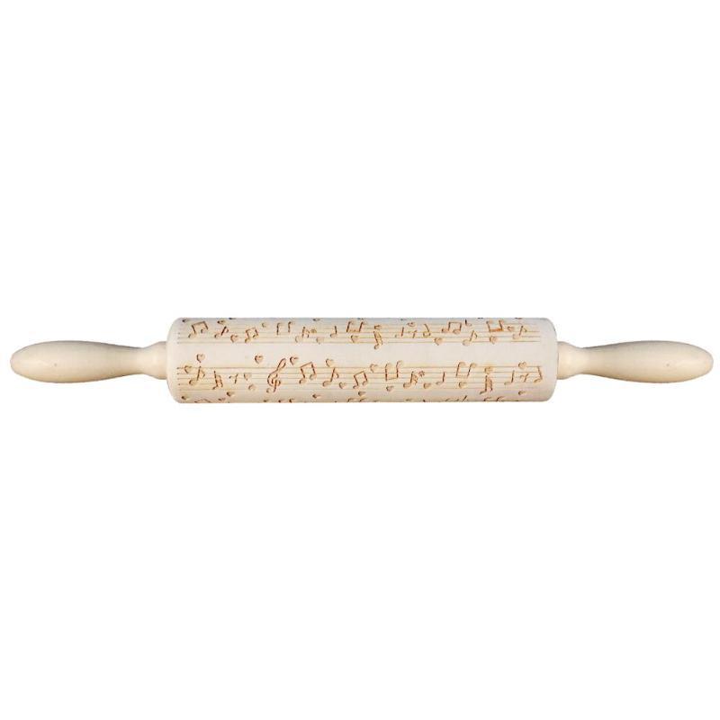 Wooden Musical Note Printing Rolling Pin Wooden Carved Embossed Dry Dough Stick Cookie Rolling Pin