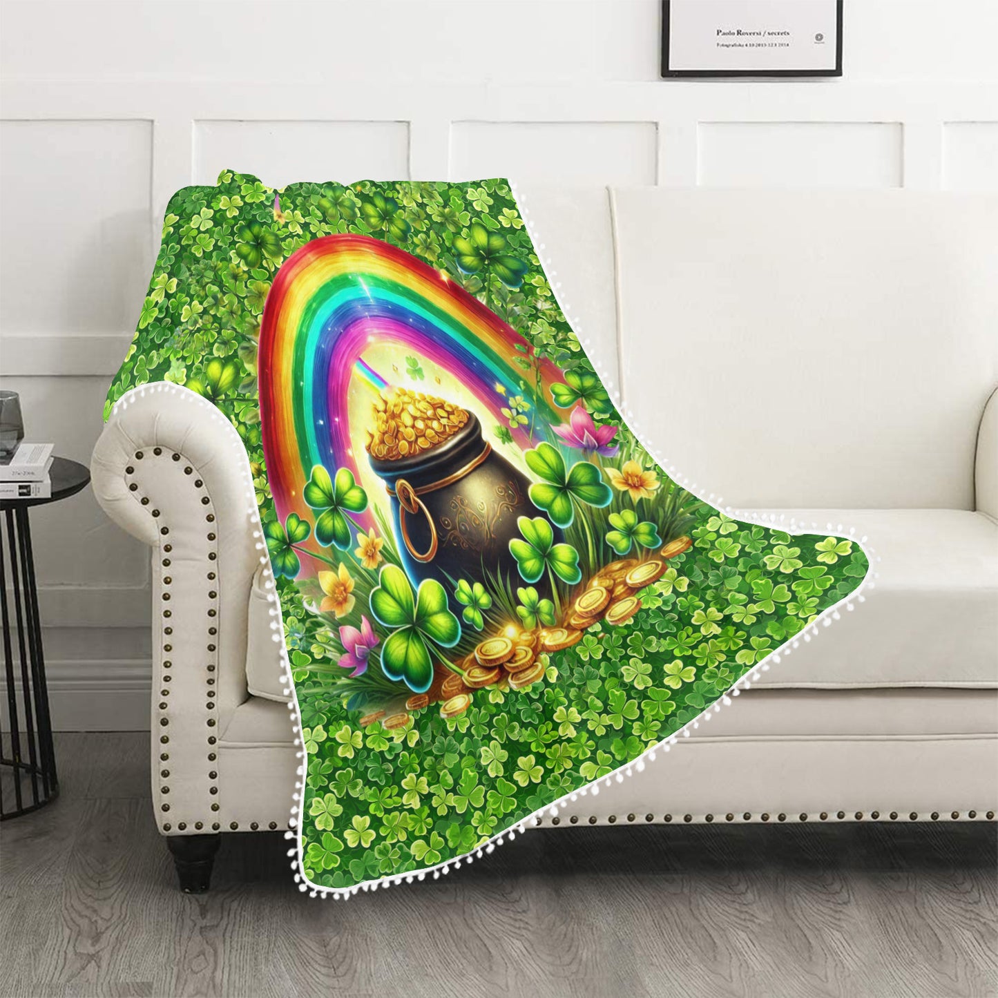 St. Pat's Lucky Pom Pom Fringe Blanket