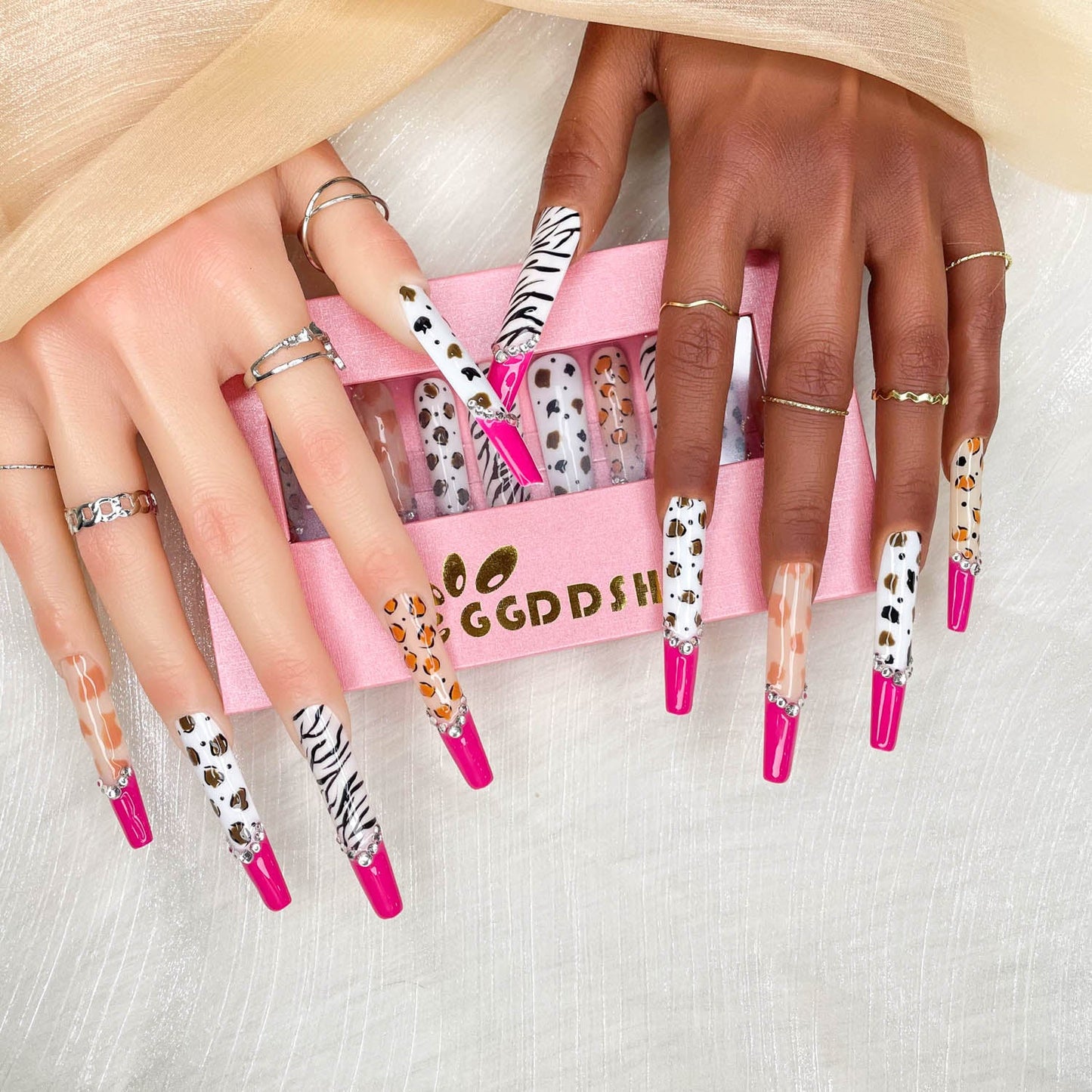 10pc GGDDSHA Nails Press On Nails - Glitter Gold Diamond Extra Long