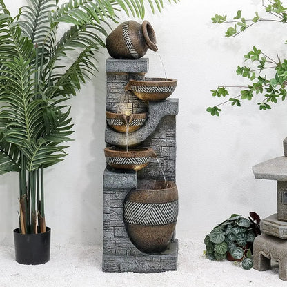 5-Story Indoor/Outdoor Garden Fountain -42.5-Inch Modern Floor Standing Stacked Water Feature -Suitable for Courtyard Decoration