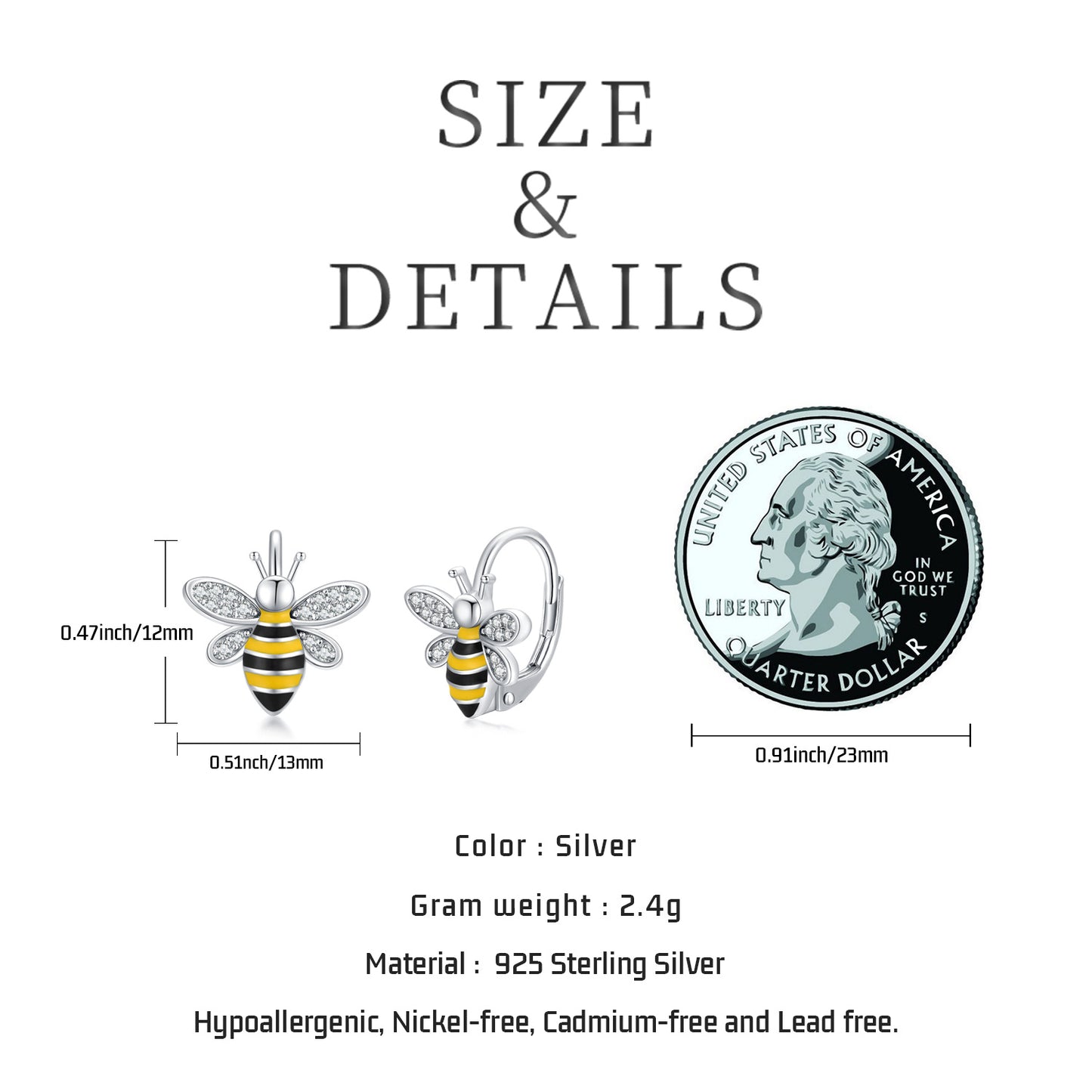 S925 Sterling Silver Bumble Bee Earrings