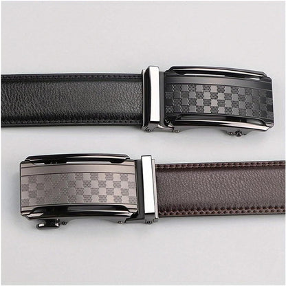 Versatile Men's Ratchet Leather Belt - small checker pattern