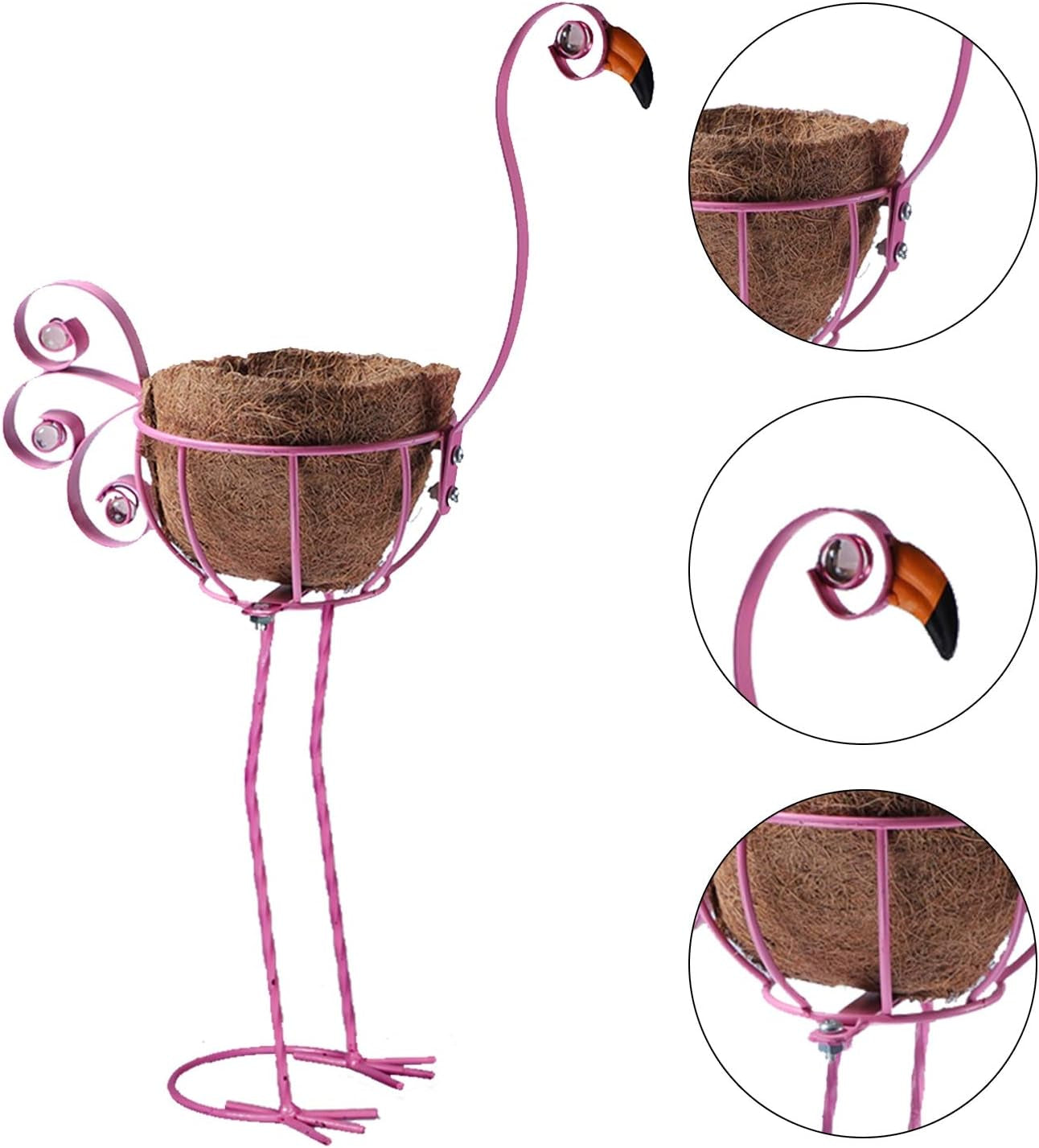 Flamingo Bird Planter, Pink Metal Flamingo with Basket Decorative Pots Containers Stand for Indoor Outdoor Home Garden Patio Lawn… (22 In)