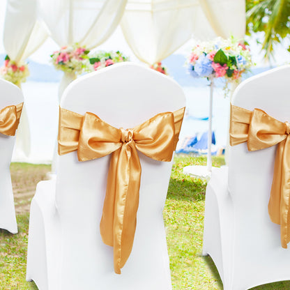 Banquet Chair Sashes - Gold Satin Bands 50pcs