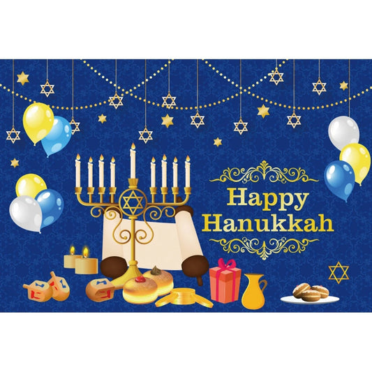 Happy Hanukkah Photography Backdrop Jewish Holy Holiday Festival Party Candelabra Candle Decor Banner Background Photo Studio