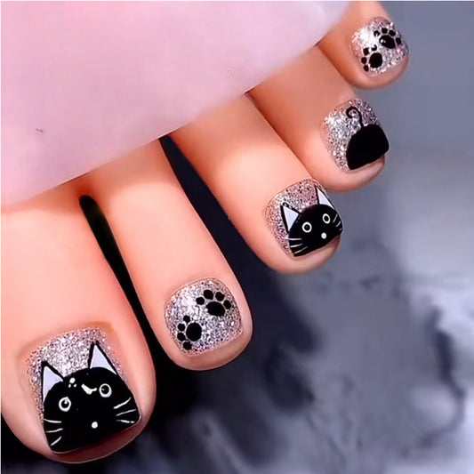 24pc Press On Toe Nails - Glitter Cats & Paws