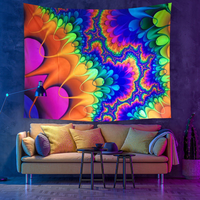 Fluorescent UV Light Psychedelic Mandala Tapestry