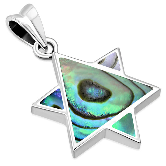 Abalone Shell Star of David Silver Pendant