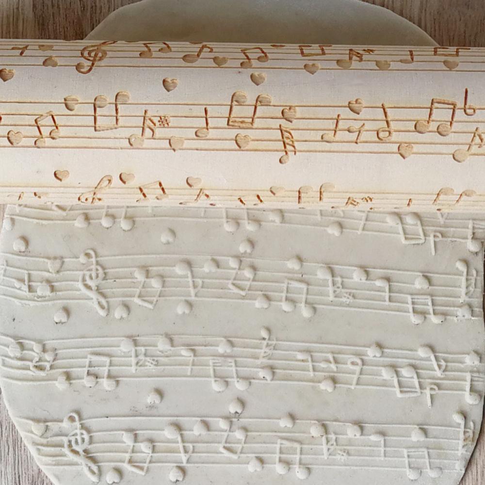 Wooden Musical Note Printing Rolling Pin Wooden Carved Embossed Dry Dough Stick Cookie Rolling Pin