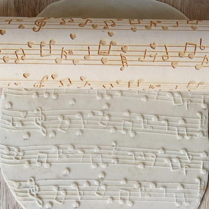 Wooden Musical Note Printing Rolling Pin Wooden Carved Embossed Dry Dough Stick Cookie Rolling Pin